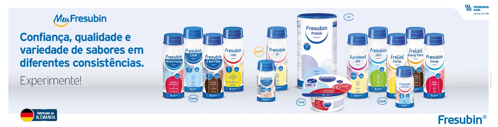 Banner MaxFresubin com frascos de suplemento nutricional em vários sabores
